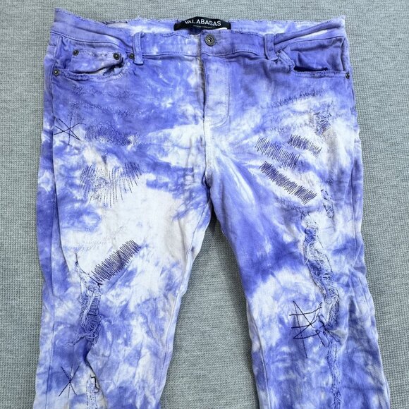Valabasas Mens Purple Tie Dye Distressed Jeans Size 38 Stacked Ankle Button Fly - Picture 4 of 16